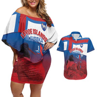 Faroe Islands National Day Couples Matching Off Shoulder Short Dress and Hawaiian Shirt Olavsoka Faroes Map With Tjaldur - Wonder Print Shop