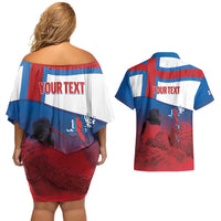 Faroe Islands National Day Couples Matching Off Shoulder Short Dress and Hawaiian Shirt Olavsoka Faroes Map With Tjaldur - Wonder Print Shop
