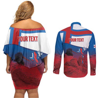 Faroe Islands National Day Couples Matching Off Shoulder Short Dress and Long Sleeve Button Shirt Olavsoka Faroes Map With Tjaldur - Wonder Print Shop
