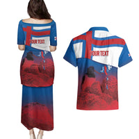 Faroe Islands National Day Couples Matching Puletasi and Hawaiian Shirt Olavsoka Faroes Map With Tjaldur - Wonder Print Shop