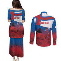 Faroe Islands National Day Couples Matching Puletasi and Long Sleeve Button Shirt Olavsoka Faroes Map With Tjaldur - Wonder Print Shop