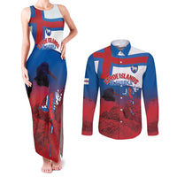 Faroe Islands National Day Couples Matching Tank Maxi Dress and Long Sleeve Button Shirt Olavsoka Faroes Map With Tjaldur - Wonder Print Shop