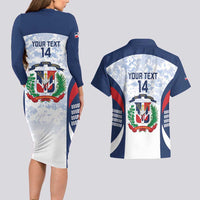 Custom Dominican Republic Football Couples Matching Long Sleeve Bodycon Dress and Hawaiian Shirt Vamos Los Quisqueyanos - Wonder Print Shop