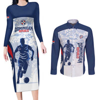 Custom Dominican Republic Football Couples Matching Long Sleeve Bodycon Dress and Long Sleeve Button Shirt Vamos Los Quisqueyanos - Wonder Print Shop