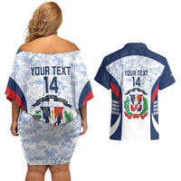 Custom Dominican Republic Football Couples Matching Off Shoulder Short Dress and Hawaiian Shirt Vamos Los Quisqueyanos - Wonder Print Shop