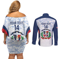 Custom Dominican Republic Football Couples Matching Off Shoulder Short Dress and Long Sleeve Button Shirt Vamos Los Quisqueyanos - Wonder Print Shop