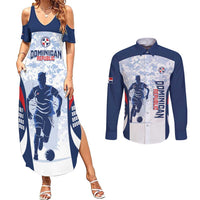 Custom Dominican Republic Football Couples Matching Summer Maxi Dress and Long Sleeve Button Shirt Vamos Los Quisqueyanos - Wonder Print Shop