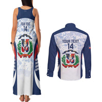 Custom Dominican Republic Football Couples Matching Tank Maxi Dress and Long Sleeve Button Shirt Vamos Los Quisqueyanos - Wonder Print Shop