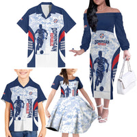 Custom Dominican Republic Football Family Matching Off The Shoulder Long Sleeve Dress and Hawaiian Shirt Vamos Los Quisqueyanos - Wonder Print Shop