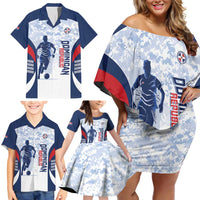 Custom Dominican Republic Football Family Matching Off Shoulder Short Dress and Hawaiian Shirt Vamos Los Quisqueyanos - Wonder Print Shop