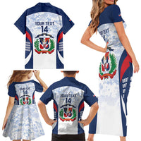 Custom Dominican Republic Football Family Matching Short Sleeve Bodycon Dress and Hawaiian Shirt Vamos Los Quisqueyanos - Wonder Print Shop