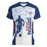 Custom Dominican Republic Football Women V-Neck T-Shirt Vamos Los Quisqueyanos - Wonder Print Shop