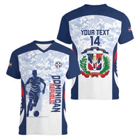 Custom Dominican Republic Football Women V-Neck T-Shirt Vamos Los Quisqueyanos - Wonder Print Shop