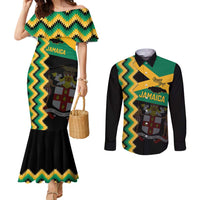 Custom Jamaica Football Couples Matching Mermaid Dress and Long Sleeve Button Shirt Go Reggae Boyz - Wonder Print Shop