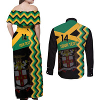 Custom Jamaica Football Couples Matching Off Shoulder Maxi Dress and Long Sleeve Button Shirt Go Reggae Boyz - Wonder Print Shop