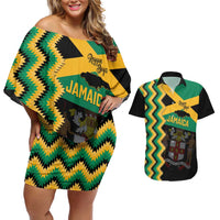 Custom Jamaica Football Couples Matching Off Shoulder Short Dress and Hawaiian Shirt Go Reggae Boyz - Wonder Print Shop