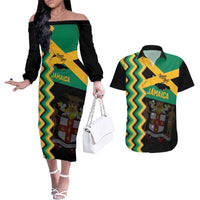 Custom Jamaica Football Couples Matching Off The Shoulder Long Sleeve Dress and Hawaiian Shirt Go Reggae Boyz - Wonder Print Shop