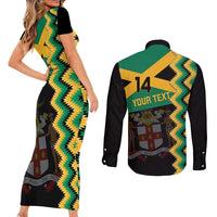 Custom Jamaica Football Couples Matching Short Sleeve Bodycon Dress and Long Sleeve Button Shirt Go Reggae Boyz - Wonder Print Shop