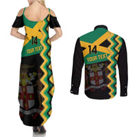 Custom Jamaica Football Couples Matching Summer Maxi Dress and Long Sleeve Button Shirt Go Reggae Boyz - Wonder Print Shop
