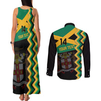 Custom Jamaica Football Couples Matching Tank Maxi Dress and Long Sleeve Button Shirt Go Reggae Boyz - Wonder Print Shop