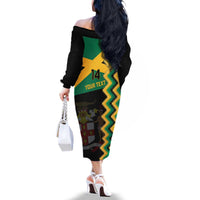 Custom Jamaica Football Family Matching Off The Shoulder Long Sleeve Dress and Hawaiian Shirt Go Reggae Boyz - Wonder Print Shop