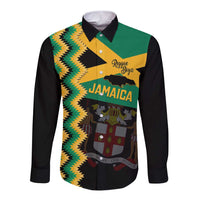 Custom Jamaica Football Long Sleeve Button Shirt Go Reggae Boyz - Wonder Print Shop