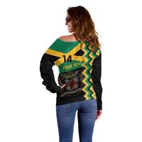 Custom Jamaica Football Off Shoulder Sweater Go Reggae Boyz - Wonder Print Shop