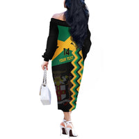 Custom Jamaica Football Off The Shoulder Long Sleeve Dress Go Reggae Boyz - Wonder Print Shop