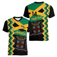 Custom Jamaica Football Women V-Neck T-Shirt Go Reggae Boyz - Wonder Print Shop