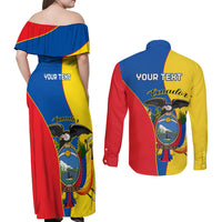 Custom Ecuador Couples Matching Off Shoulder Maxi Dress and Long Sleeve Button Shirts Ecuadorian Independence Day 10 August Proud - Wonder Print Shop