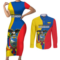 Custom Ecuador Couples Matching Short Sleeve Bodycon Dress and Long Sleeve Button Shirts Ecuadorian Independence Day 10 August Proud - Wonder Print Shop