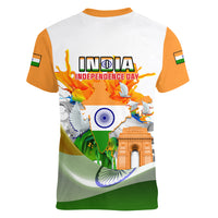 India Women V Neck T Shirt Swatantra Diwas Happy Indian Independence Day - Wonder Print Shop