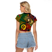 Vanuatu and Australia Raglan Cropped T Shirt Vanuatuan Polynesian Mix Aussie Aboriginal Art - Wonder Print Shop