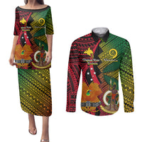 Vanuatu and Papua New Guinea Couples Matching Puletasi Dress and Long Sleeve Button Shirts Vanuatuan With PNG Polynesian Pattern - Wonder Print Shop