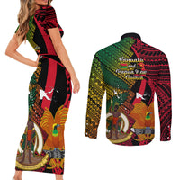 Vanuatu and Papua New Guinea Couples Matching Short Sleeve Bodycon Dress and Long Sleeve Button Shirts Vanuatuan With PNG Polynesian Pattern - Wonder Print Shop