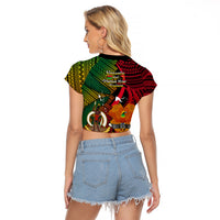 Vanuatu and Papua New Guinea Raglan Cropped T Shirt Vanuatuan With PNG Polynesian Pattern - Wonder Print Shop