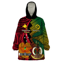 Vanuatu and Papua New Guinea Wearable Blanket Hoodie Vanuatuan With PNG Polynesian Pattern - Wonder Print Shop