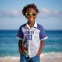 Haiti Basketball Custom Kid Hawaiian Shirt Ayiti Coat Of Arms White Sporty Style