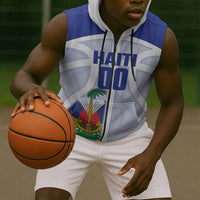 Haiti Basketball Custom Sleeveless Zip Hoodie Ayiti Coat Of Arms White Sporty Style