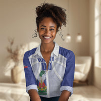 Haiti Basketball Custom Women Casual Shirt Ayiti Coat Of Arms White Sporty Style