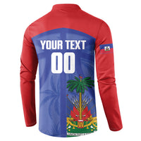 Haiti Basketball Custom Button Sweatshirt Ayiti Coat Of Arms Blue Sporty Style