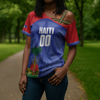 Haiti Basketball Custom Cross Shoulder Shirt Ayiti Coat Of Arms Blue Sporty Style