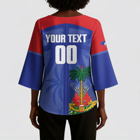 Haiti Basketball Custom Kimono Sleeve Blouse Ayiti Coat Of Arms Blue Sporty Style