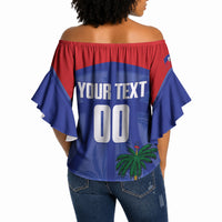 Haiti Basketball Custom Off Shoulder Wrap Waist Top Ayiti Coat Of Arms Blue Sporty Style