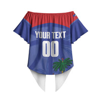 Haiti Basketball Custom Off Shoulder Wrap Waist Top Ayiti Coat Of Arms Blue Sporty Style