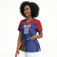 Haiti Basketball Custom Scrub Top Ayiti Coat Of Arms Blue Sporty Style