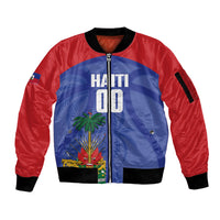Haiti Basketball Custom Sleeve Zip Bomber Jacket Ayiti Coat Of Arms Blue Sporty Style
