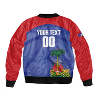 Haiti Basketball Custom Sleeve Zip Bomber Jacket Ayiti Coat Of Arms Blue Sporty Style