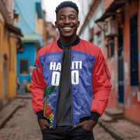 Haiti Basketball Custom Sleeve Zip Bomber Jacket Ayiti Coat Of Arms Blue Sporty Style