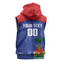 Haiti Basketball Custom Sleeveless Zip Hoodie Ayiti Coat Of Arms Blue Sporty Style